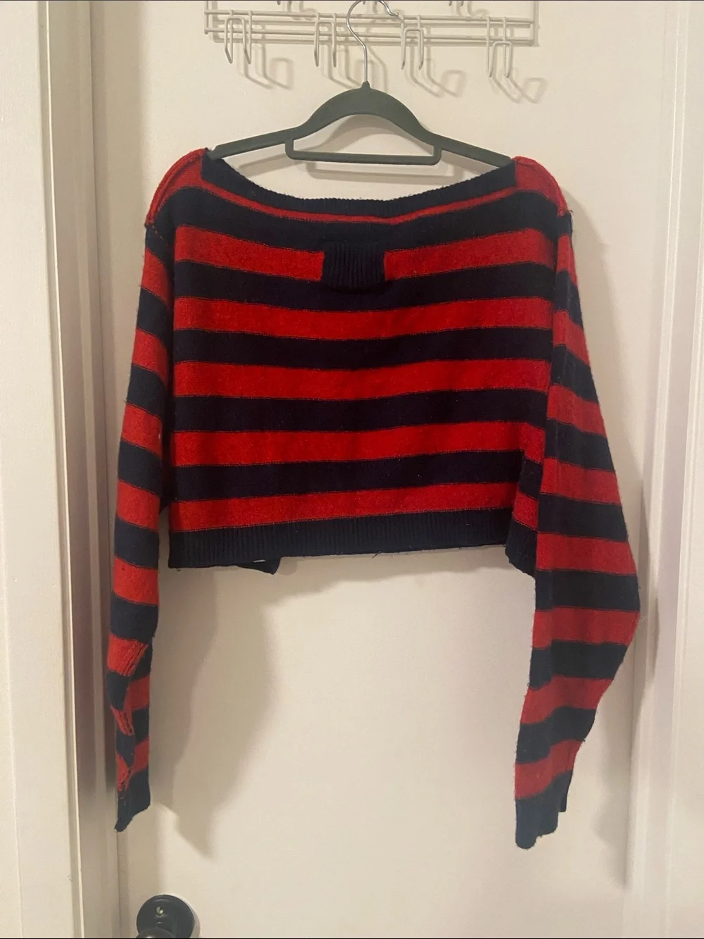 Free People we the free into the blue stripe red/blue boxy crop sweater size L